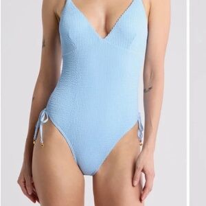 NWT Betsey Johnson Sky Blue V-Neck One-Piece Swimsuit